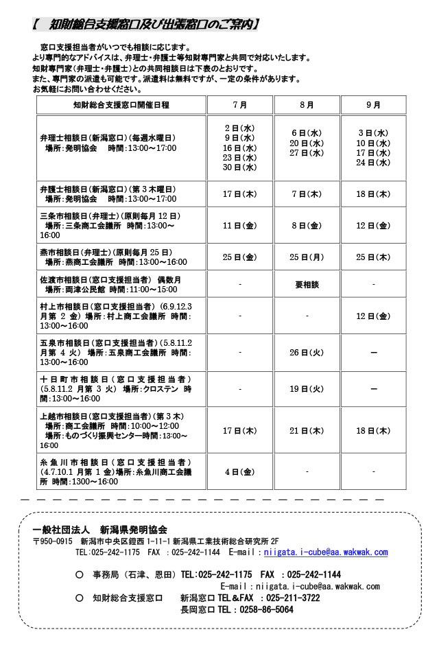 新潟県発明協会からのお知らせ