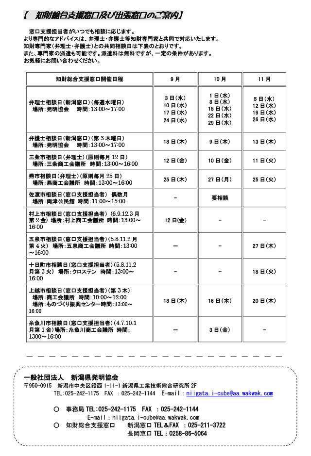 新潟県発明協会からのお知らせ